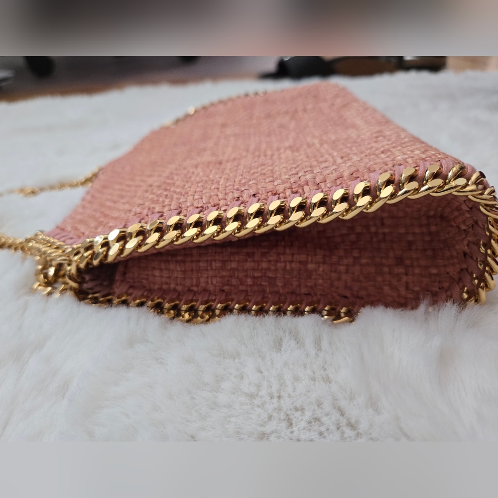 Authentic Stella McCartney Metallic Woven Raffia Tiny Fold Over Falabella - Picture 5 of 12